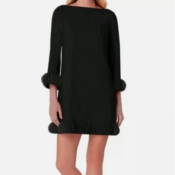 TAHARI ASL SHEATH DRESS BLACK CHIFFON RUFFLE MINI SZ 4 ARTHUR S. LEVINE NWT  LBD